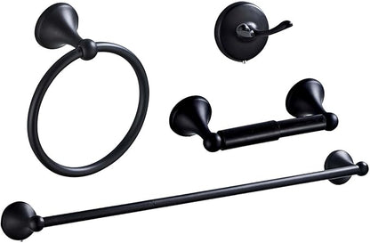 Matt Black Bathroom Accessory Set, Adjustable Towel Bar,Towel Ring,Toilet Paper Holder,Robe Hook 4-Piece Bathroom Hardware Set Wall Mounted (Matt Black)