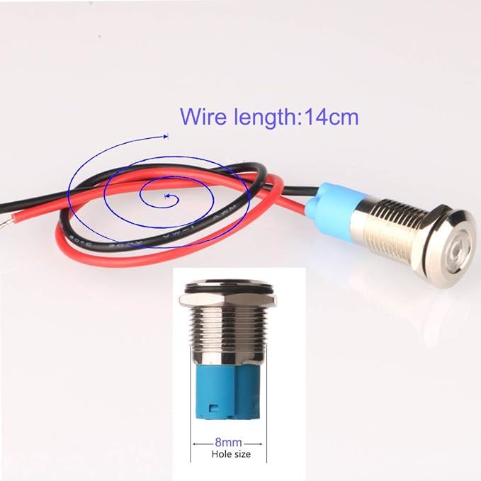 5pcs 8mm LED Metal Indicator Light AC/DC 12-24V Waterproof Signal Lamp Pilot Dash Directional with Wire(Green)
