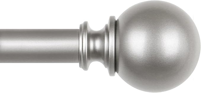 KAMANINA Curtain Rods for Windows 48 to 84 Inches, Antique Silver Curtain Pole 32 to 86 Inches (2.6-7.1ft), 7/8 Inch Decorative Drapery Rods with Round Finials