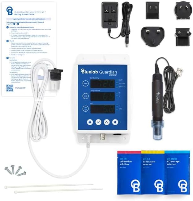 Bluelab Guardian Monitor Inline Wi-Fi for Real-time pH, Temperature, and Conductivity (TDS/PPM) Measurements in Water with Calibration, 3-1 Digital Nutrient Meter for Inline Dosing Systems