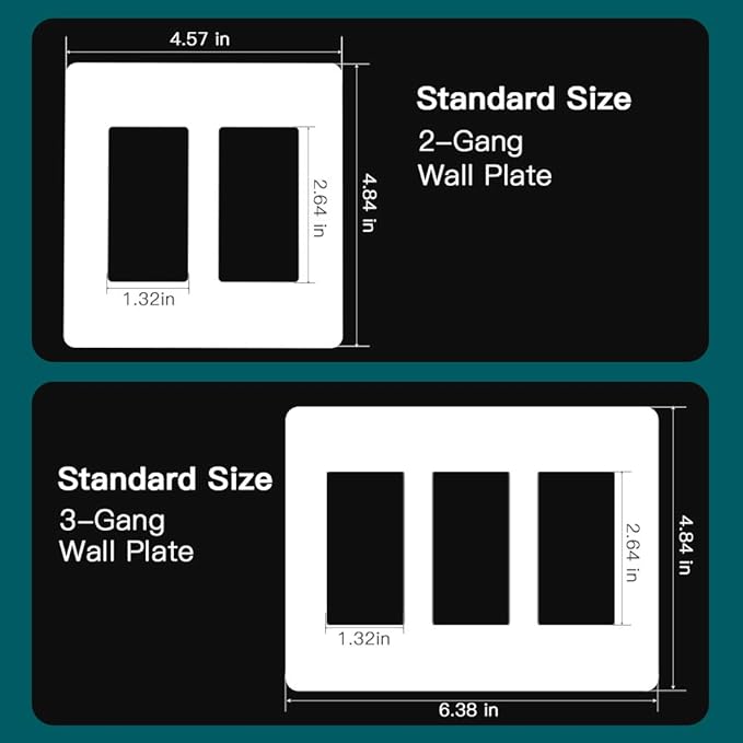 TREATLIFE Screwless Decorator Wall Plates, Standard Size 2-Gang/3-Gang Light Switch Plate, Outlet Covers, White 5 Pack (2-Gang 3 Pack & 3-Gang 2 Pack)
