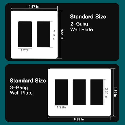 TREATLIFE Screwless Decorator Wall Plates, Standard Size 2-Gang/3-Gang Light Switch Plate, Outlet Covers, White 5 Pack (2-Gang 3 Pack & 3-Gang 2 Pack)