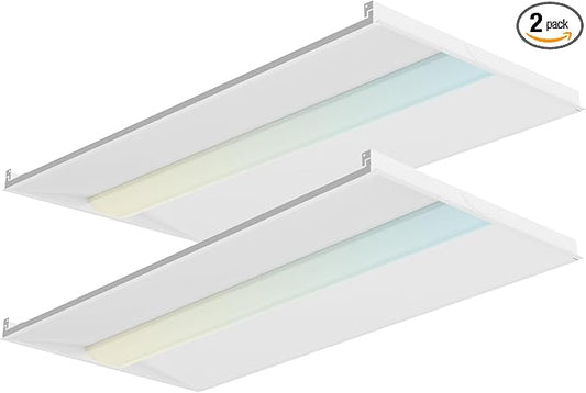 2x4 LED Troffer Light,25W/30W/35W/40W/50W & 3000K/3500K/4000K/5000K Selectable,6500LM 0-10V Dimmable,ETL DLC Listed,100-277V,for Office & Warehouse,2 Pack