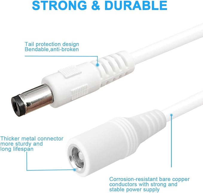 33ft 2-Pack DC Power Extension Cable,5.5mm x 2.1mm Extension Cord,12v Extension Cord for Security Camera CCTV IP,Router,LED Strip,5V 9V 24V 12 Volt Male to Female Plug Supply Adapter Power Cord