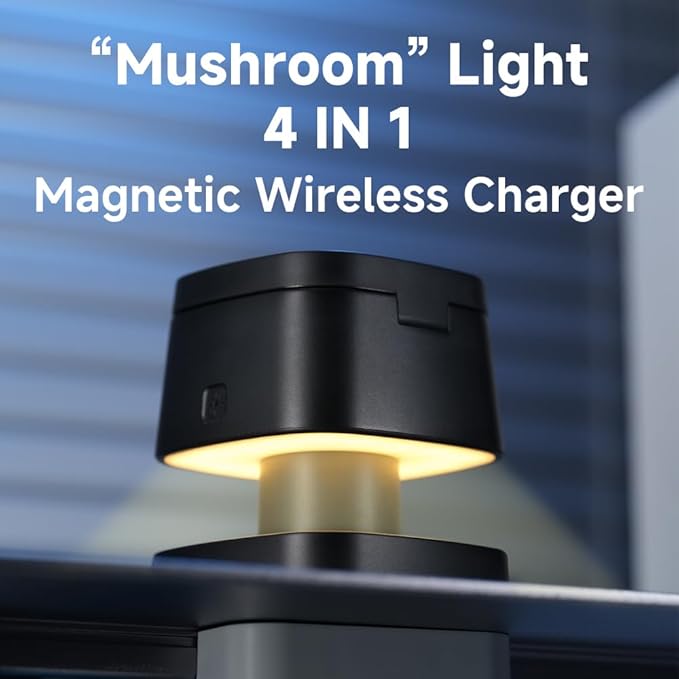 4 in 1 Magnetic Wireless Charging Station,15W Fast Charging with Adjustable Night Light,3 in 1 Wireless Charging Station for iPhone 17/16/15/14/13 Pro Max & Apple Watch,AirPods (Starlight Gray)