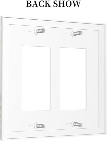White Grey Gold Marble Simple Tiles Decorative Outlet Covers 2 Gang Double GFCI Rocker Electrical Wall Panels Light Switch Cover Plate for Bathroom Kitchen Decor