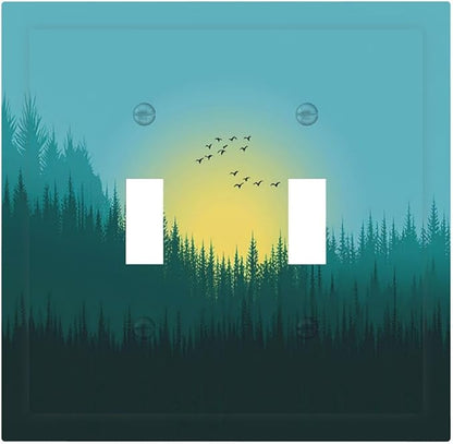 Green Forests And Birds Sun Woodland Decorative Switch Plates 2 Gang Double Toggle Outlet Light Switch Cover Wall Plate Electrical Faceplate for Bedroom Bathroom Decor