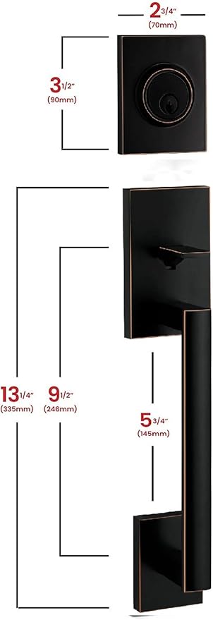 Berlin Modisch HandleSet Front Door Entry Handle and Deadbolt Lock Set Slim Square Single Cylinder Deadbolt and Lever Reversible for Right & Left Sided Doors Heavy Duty – Oil Rubbed Bronze