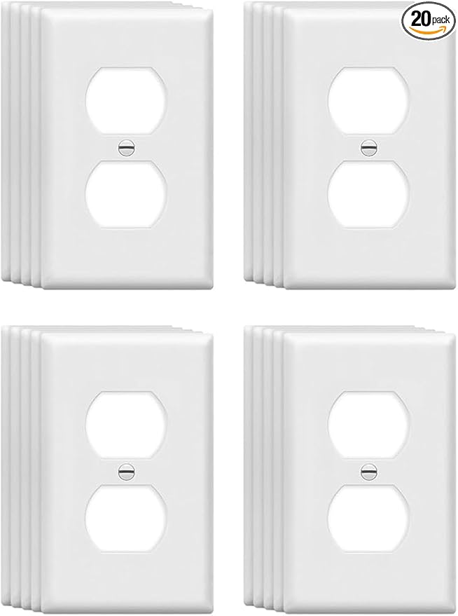 Mid-Size Duplex Outlet Cover Wall Plates 1-Gang 4.89" x 3.12" Switch Outlet Electrical Cover Plate Unbreakable Thermoplastic Faceplate for Light Receptacle Outlet Switch, White (20 Pack)