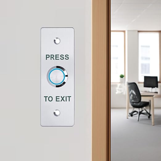 Push to Exit Button，12V DC Push to Exit Switch with LED Light, IP67 Waterproof,NC/NO/COM Outputs, Surface Mount Request-to-Exit Device for Access Control Systems (115X40-B)