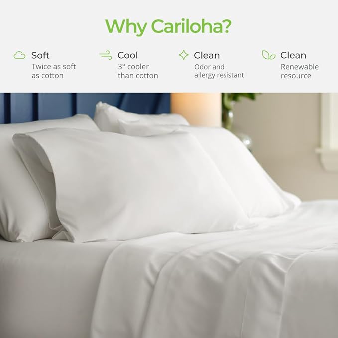 Cariloha Aloha Soft 2-Piece Sheet Set | White | Twin | Made from 100% Viscose derived from Bamboo | Introductory Sheet Line