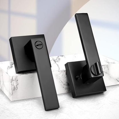 Probrico Interior Black Door Handle, Heavy Duty, Flat Square Privacy Door Handles, Keyless Door Levers Lockset for Bedroom and Bathroom (8 Pack, Modern)