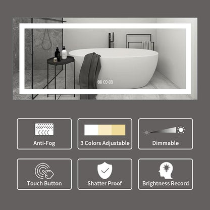 Amorho LED Bathroom Mirror, 72" X32" with Front and Backlight, Large Dimmable Wall Mirrors with Anti-Fog, Shatter-Proof, Memory, 3 Colors, Double LED Vanity Mirror
