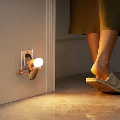Wooden Night‑Light Desk Lamp – ‘Climber’ Stick‑Figure décor by HMC, Shatterproof LED Bulb, Plug‑in for Outlet, Cool Kid Room or Dorm Table Light