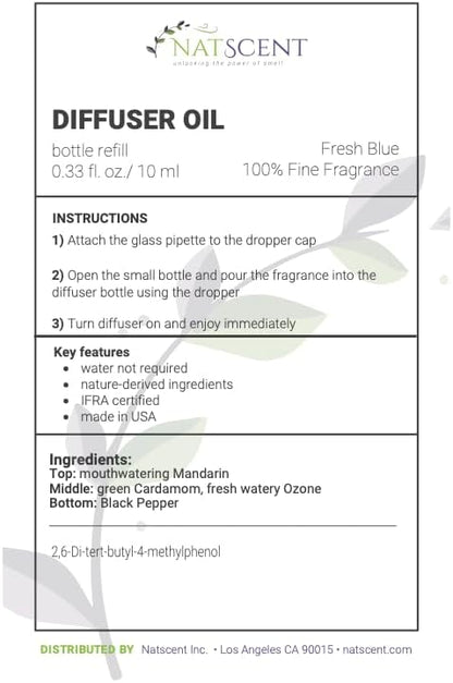 Fresh Blue Essential Oils for Diffusers for Home, Nature-derived Fresh Linen Essential Oil, Long-Lasting & Family-Friendly Diffuser Oils Scents, IFRA Certified, Cold Air & Ultrasonic - 0.33 oz