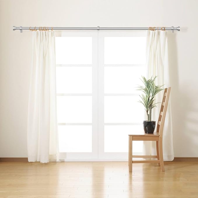 Time Forest Heavy Duty Curtain Rods for Windows 48 to 84 Inch, Silver Curtain Rods Telescoping Design Adjustable Length Easy Assemble Install with Only 3 Rods for Bedroom Living Room
