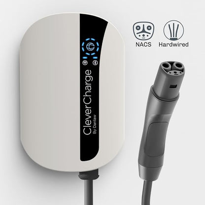 CleverCharge EV-113A Wi-Fi Enabled Level 2 EV Charger, Hardwired EVSE with NACS Connector & CleverKey AI, Up to 48A / 240V, UL/Energy Star Rated, 25ft Cable, Soft White