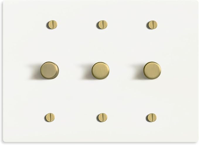 Select White Brass Dimmer Light Switch, 1 Way Rotary Dimmer, 3 Gang TRIAC/Leading Edge Dimmable LED Light Switch, 15A 120V AC with Brass Knob, Faceplate & Dimming Module, UL Listed
