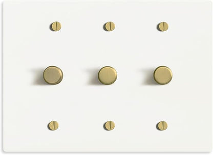 Select White Brass Dimmer Light Switch, 1 Way Rotary Dimmer, 3 Gang TRIAC/Leading Edge Dimmable LED Light Switch, 15A 120V AC with Brass Knob, Faceplate & Dimming Module, UL Listed