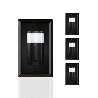 ECOELER Black PIR Motion Sensor Light Switch, Occupancy Motion Detector Switch with Sensitivity & Delay Adjustable, Neutral Wire Required, Single Pole, for Hallway, Bathroom, Storage Room, 4 Pack