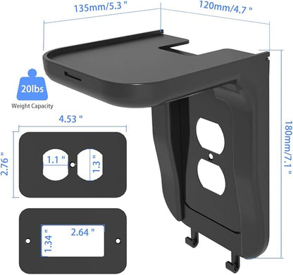 suptek Wall Outlet Shelf, Home Wall Shelf Organizer for Outlets, Perfect for Bathroom, Kitchen, Bedrooms,Ideal for Cell Phone,Speaker up to 20lbs,with Cable Management and Detachable Hooks,Black(S3B)