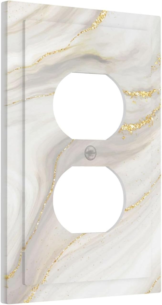 White Grey Gold Marble Simple Tiles Outlet Covers 1 Gang Duplex Light Switch Cover Decorative Switch Plates Electrical Receptacle Faceplate Wall Plate for Bathroom Kitchen Decor