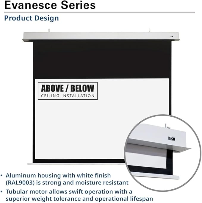 Elite Screens Evanesce, 112" 16:9, Recessed in-Ceiling Motorized Projector Screen and Installation Kit, 8k/4K Ultra HD Ready, Matte White Fiberglass, Reinforced Projection Surface, IHOME112HW2-E16