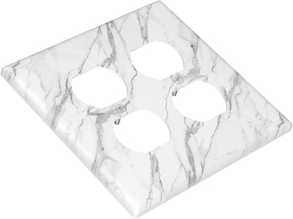 Decorative Outlet Covers Modern Grey Marble Texture 2 Gang Light Switch Cover Plate Double Duplex Wall Plates for Electrical Outlets Switch Plate Covers for Bedroom Kitchen Home Decor