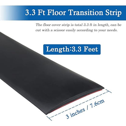 Floor Transition Strip Self Adhesive Floor Cover Strips Laminate 3" Wide Vinyl Flat Divider Transitions (7.5cm, 3.3Ft, Black)
