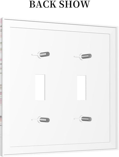 Decorative Light Switch Plate Covers Rustic Plum Blossom Pink Flowers 2 Gang Light Switch Cover Unique Double Toggle Wall Plate Outlet Covers for Bedroom Home Decor（2 Pack）