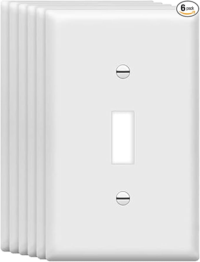 Mid-Size Toggle Light Switch Wall Plates 1-Gang 4.89" x 3.12" Switch Electrical Cover Plate Unbreakable Thermoplastic Faceplate, White (6 Pack)