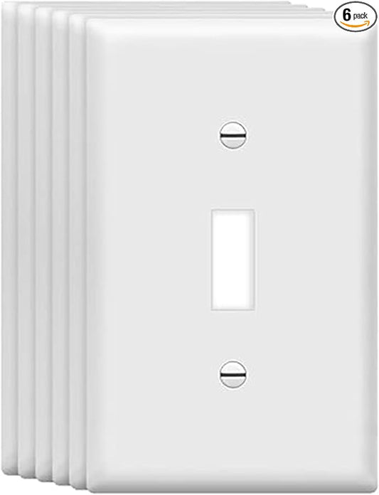 Mid-Size Toggle Light Switch Wall Plates 1-Gang 4.89" x 3.12" Switch Electrical Cover Plate Unbreakable Thermoplastic Faceplate, White (6 Pack)