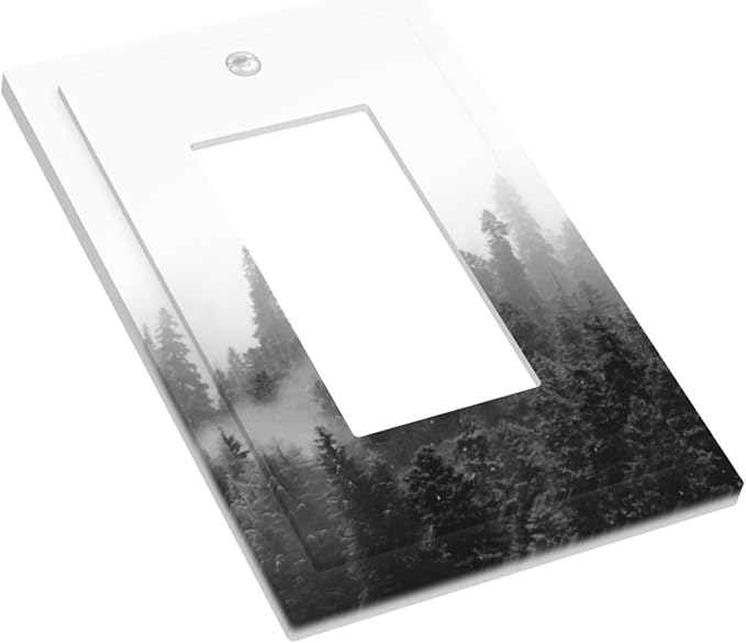 Decorative Outlet Covers Fores Black White Landscape Misty Woods 1 Gang Single Rocker Light Switch Cover Plate Wall Plates Gfci Faceplate For Farmhouse Cabin Decor