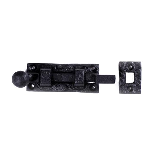 Renovators Supply Manufacturing Door Lock Latch 4 in. Black Wrought Iron Ball Tip Styled Necked Offset Slide Bolt Latch with Mounting Hardware