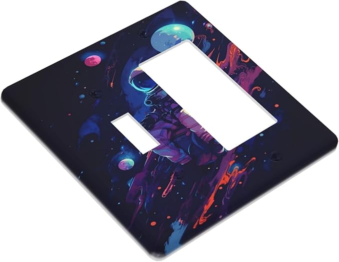 Purple Space Astronaut Planet Decorative Double Gang 1 Gang Wall Plate Cover Single Toggle Rocker Combination Light Switch Cover Plate Jumbo Switch Cover Plate for Bedroom Decor