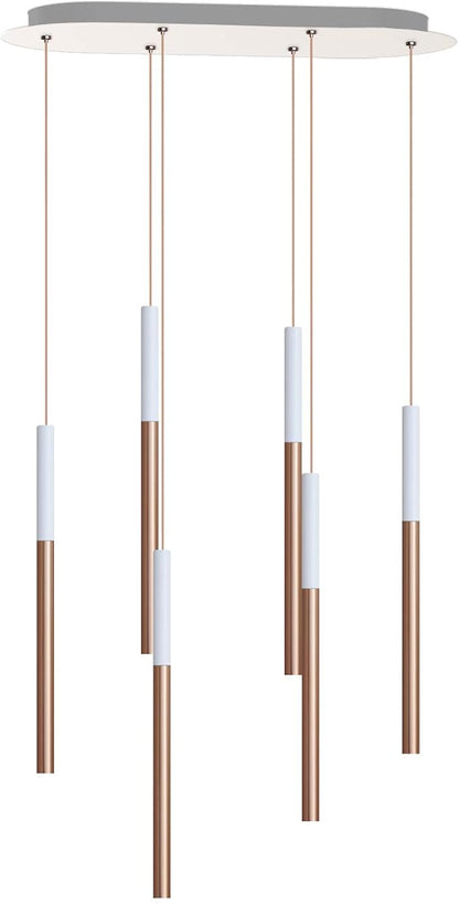 ALTAIR 6 Mini Pendant Lighting White-Copper - LED Hanging Light Fixture for Kitchen Island, Bar, Foyer - Cluster Pendants - Dimmable, Adjustable Wire, Lamp Bulb Included
