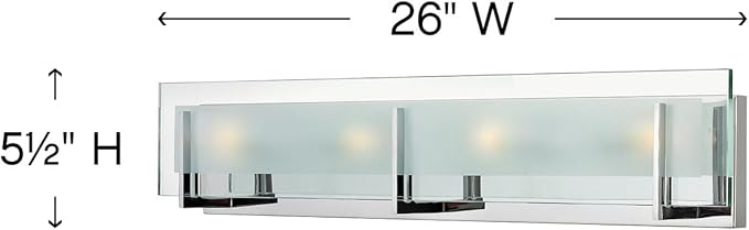 Hinkley Latitude Large Four Light Bath Vanity - Modern, Inside Etched Clear Glass Panel, Bulbs Included - Chrome Finish