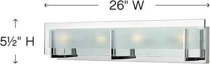 Hinkley Latitude Large Four Light Bath Vanity - Modern, Inside Etched Clear Glass Panel, Bulbs Included - Chrome Finish