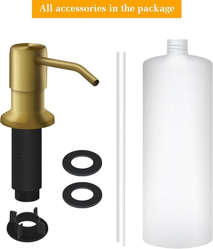 Soap Dispenser for Kitchen Sink, Built in Sink Soap Dispenser Lotion Dispenser with 17 OZ Bottle, Refill from The Top Bar Sink Soap Dispenser, Gold