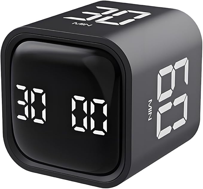 Pomodoro Timer, Cube Productivity Timer with Adjustable Sound and Vibration Alert, Ideal for Work, Office, ADHD, Study, and Tasks - 5/10/30/60 Minutes & Custom Countdown - Black