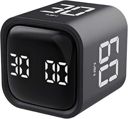 Pomodoro Timer, Cube Productivity Timer with Adjustable Sound and Vibration Alert, Ideal for Work, Office, ADHD, Study, and Tasks - 5/10/30/60 Minutes & Custom Countdown - Black