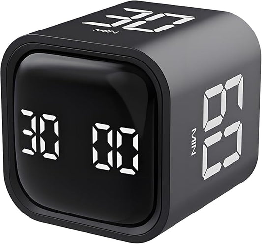 Pomodoro Timer, Cube Productivity Timer with Adjustable Sound and Vibration Alert, Ideal for Work, Office, ADHD, Study, and Tasks - 5/10/30/60 Minutes & Custom Countdown - Black