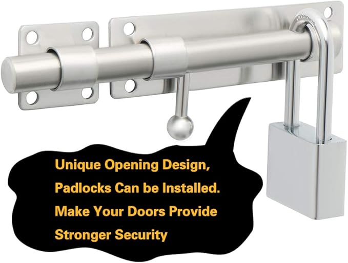Alise 10 inch Barrel Bolt Latch, Slide Bolt Latch,Heavy Duty Solid SUS304 Stainless Steel Slide Lock for Wooden Fence,Barn Door,Interior or Outdoor Door Brushed Nickel MS9200-LS
