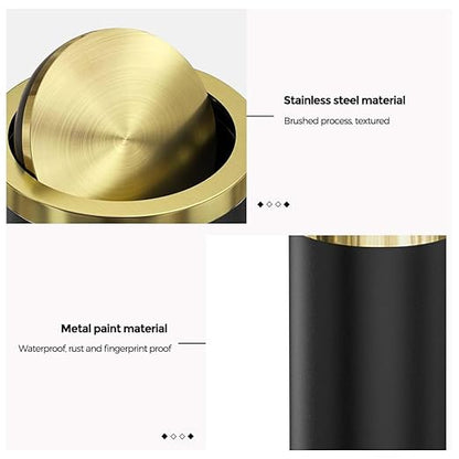 Brushed Brass Garbage can,Bathroom Trash can with lid，Modern Small Trash Can with Flipping Lid, 9 L,Garbage cans for Bathroom, Kitchen,Bedroom, Metallic Gold (Black（Double）)