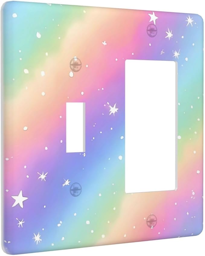 Decorative Outlet Covers Pink Blue Purple Iridescent Rainbow 2 Gang Light Switch Cover Plate Single Toggle 1 Rocker Wall Plates for Electrical Outlets Switch Plate Covers for Home Decor