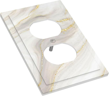 White Grey Gold Marble Simple Tiles Outlet Covers 1 Gang Duplex Light Switch Cover Decorative Switch Plates Electrical Receptacle Faceplate Wall Plate for Bathroom Kitchen Decor