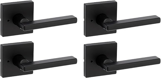 Kwikset Halifax Interior Privacy Door Handle with Lock, Door Lever for Bathroom and Bedroom, Matte Black, Reversible Keyless Turn Lock, with Microban Protection, 4 Pack