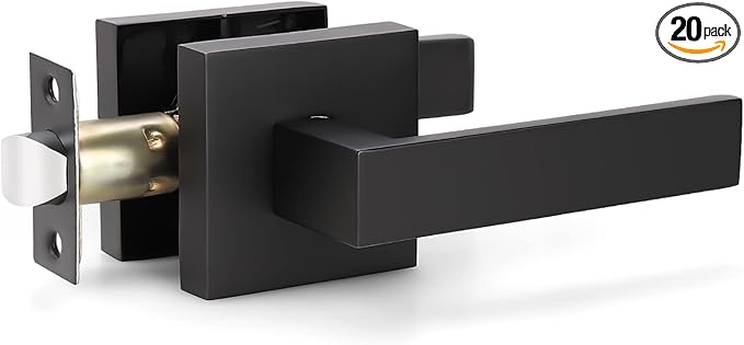 KNOBWELL Black Door Handles 20 Pack, Interior Door Knobs Passage, Modern Door Handle Closet Hallway Square Door Levers Reversible for Left and Right