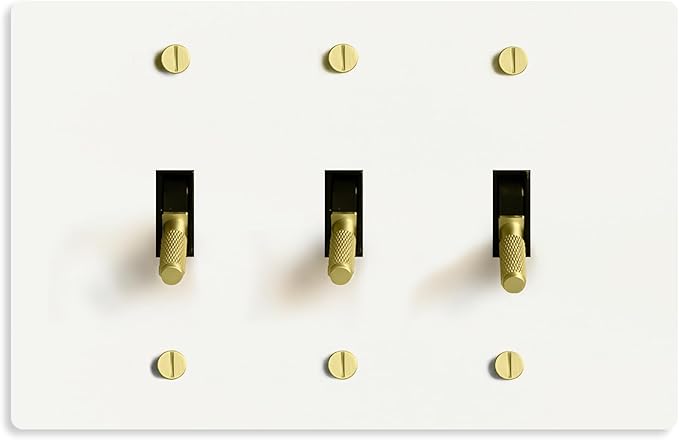 Select 15A 120V AC 3-Gang Toggle Switch, White with Solid Brass Vintage Style Single Pole 3 Way Compatible Wall Mount Toggle Switch, Included Faceplate & Switch Module, UL Listed