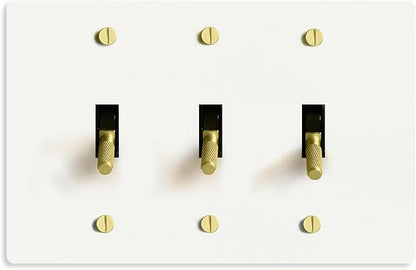 Select 15A 120V AC 3-Gang Toggle Switch, White with Solid Brass Vintage Style Single Pole 3 Way Compatible Wall Mount Toggle Switch, Included Faceplate & Switch Module, UL Listed